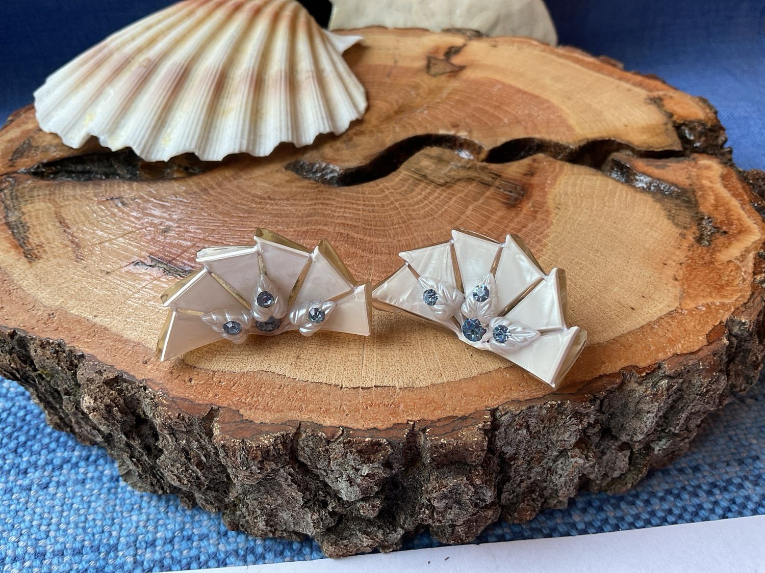 Light Blue Rhinestone Fan Clip-on Earrings
