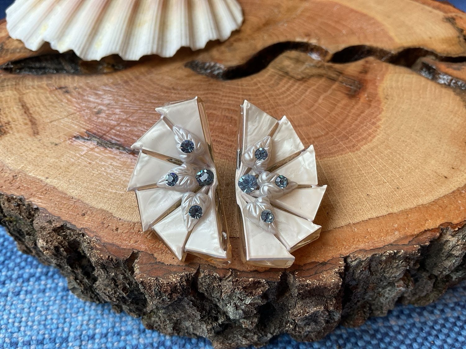 Whispers of Glamour | Vintage Fan-Shaped Clip-On Earrings | Estate Collection