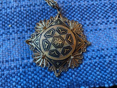 Vintage Damascene Pendant Necklace