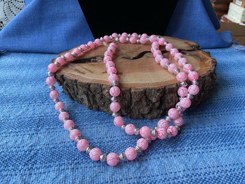 HONG KONG Signed Pink and Silver Necklace