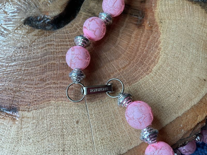 HONG KONG Signed Pink and Silver Necklace