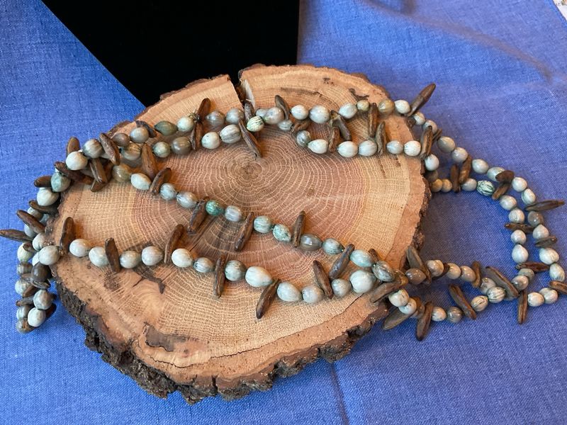 Earthline – Vintage Seed Pod &amp; Bead Necklace, 48” Estate Find