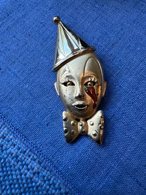 Art Deco Crying Clown Brooch – Enamel Tear &amp; Theatrical Elegance