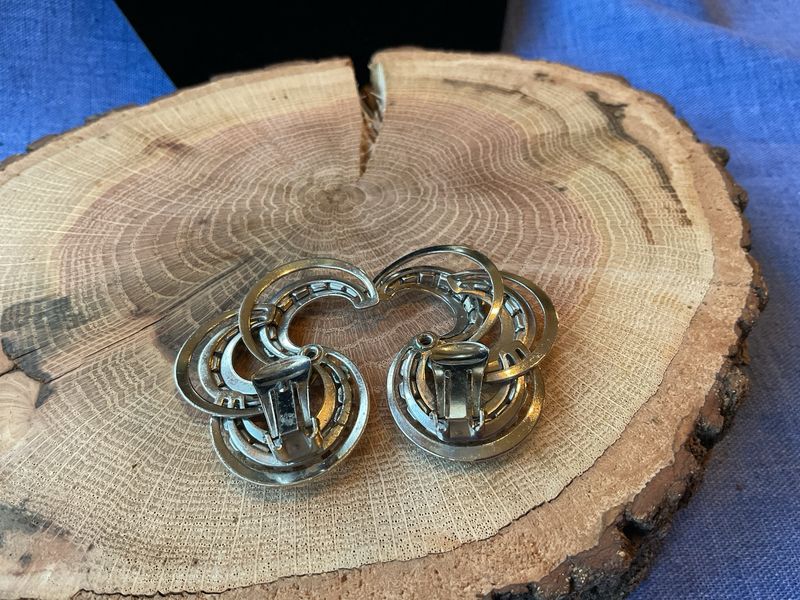 Triple Crescent Radiance | Silver &amp; Gold-Tone Clip-On Earrings | Estate Collecti
