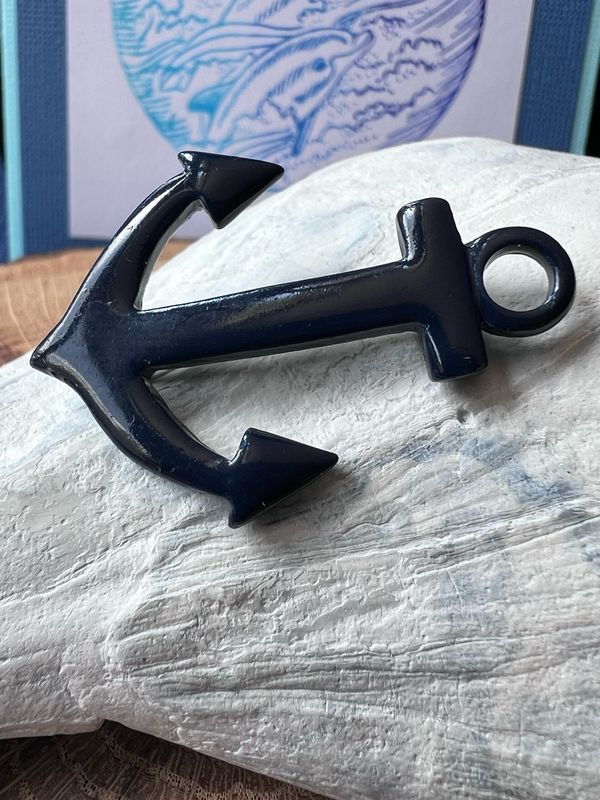 Navy-Blue Anchor Pin – Vintage Nautical Accent, Convertible Pendant Design (1.5” x 1”)
