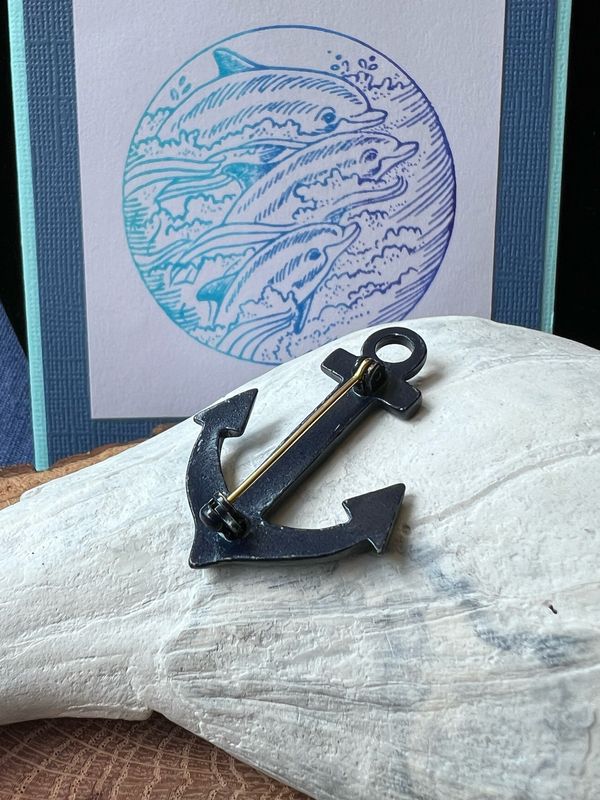 Navy-Blue Anchor Pin – Vintage Nautical Accent, Convertible Pendant Design (1.5” x 1”)