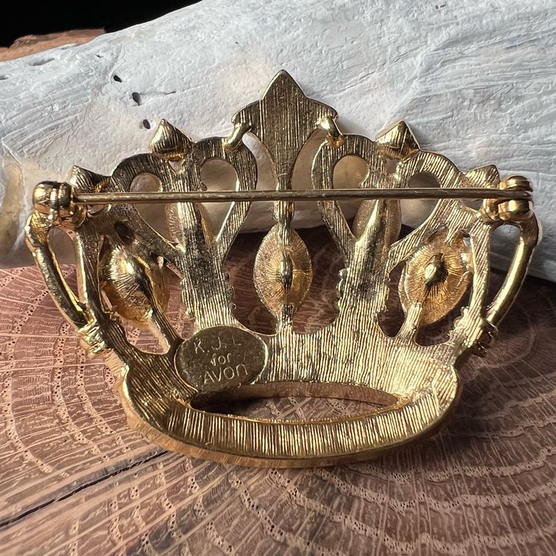K.J.L. For AVON Signed Gold tone Crown Brooch/pin
