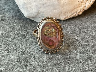 Antique Handmade Abalone Shell Sterling Silver Ring – Adjustable Size 8¾ Statement Piece