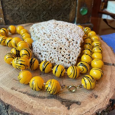 Wood Bead Splatter Necklace