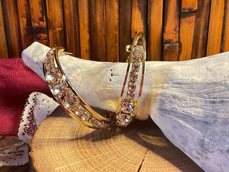 Gilded Glow | Sterling Silver 18K Gold-Plated Hoop Earrings with Stones | Estate Collection