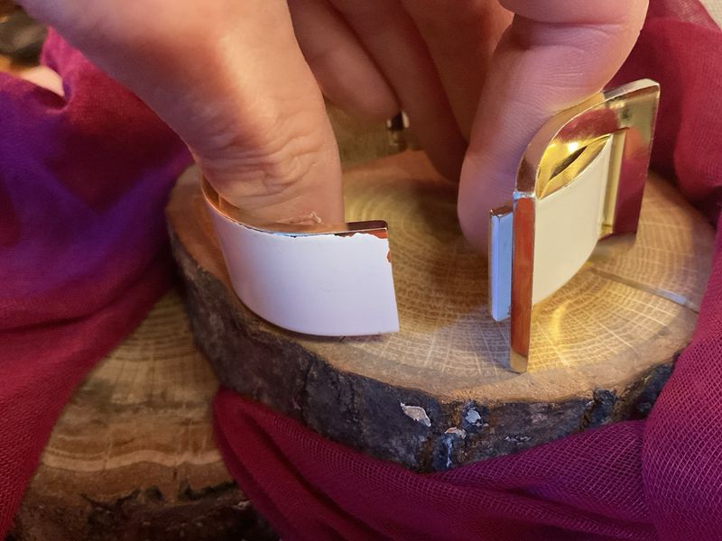 White &amp; Gold Buckle Cuff – Hinged Bracelet with Retro Flair