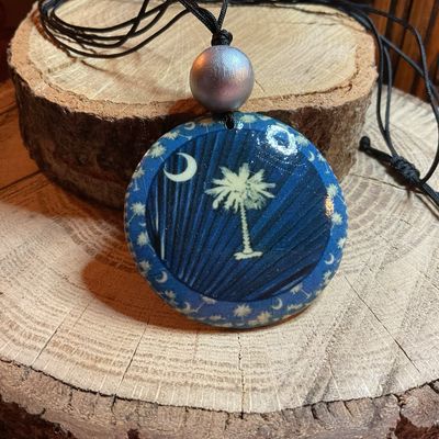South Carolina Flag Wooden Pendant Necklace