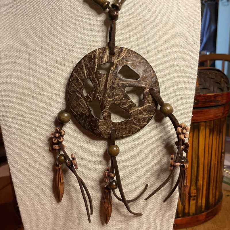 Leather And Carved Wood Necklace