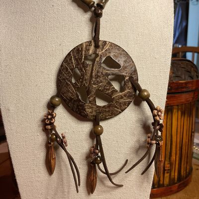 Leather And Carved Wood Necklace