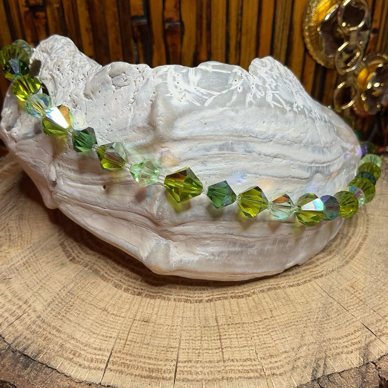 Coro Bicone Crystal Necklace – Green &amp; Clear Sparkle with Extension, Vintage 1960s Glam