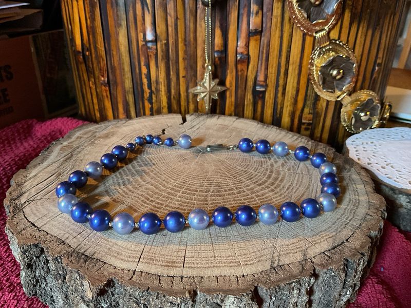 Cobalt &amp; Pale Blue Beaded Choker – Estate Collection, 1950s–60s Elegance