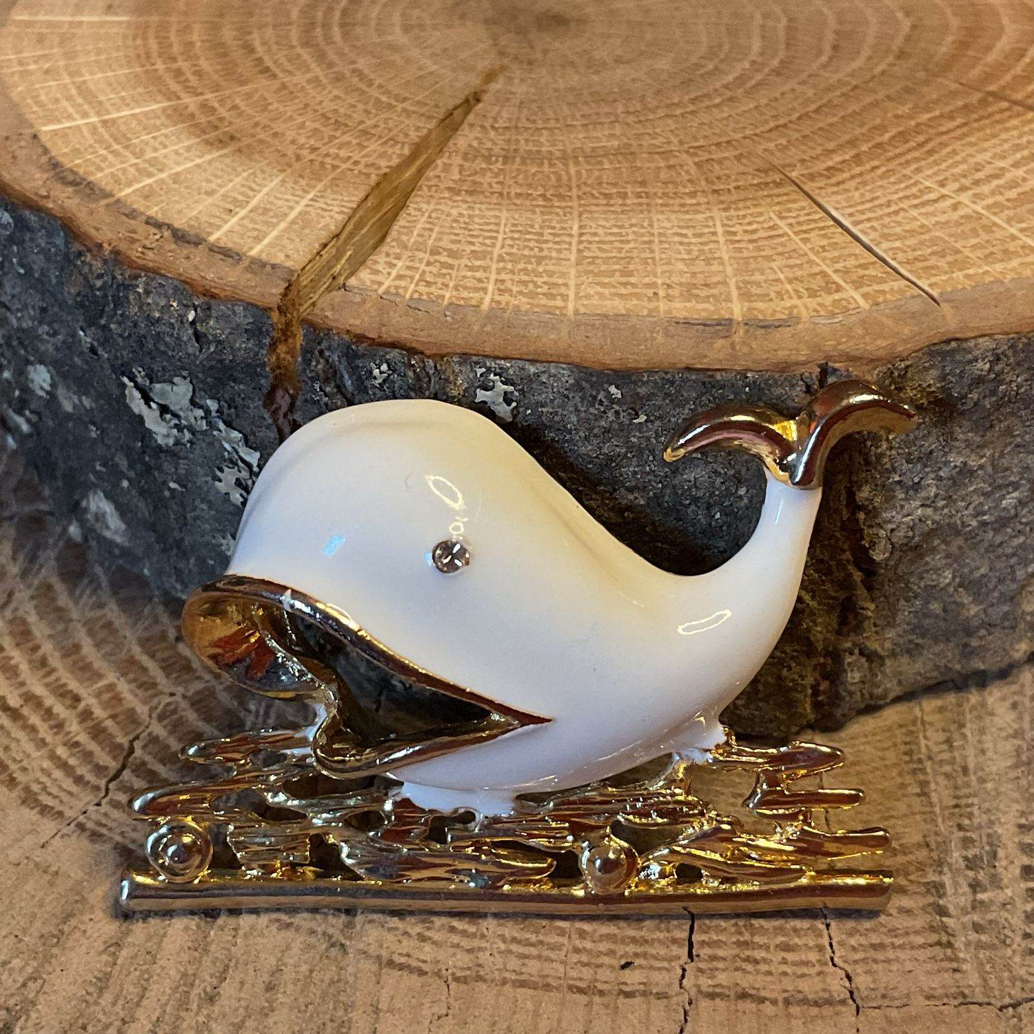 Whale Riding Golden Wave Brooch/Pin