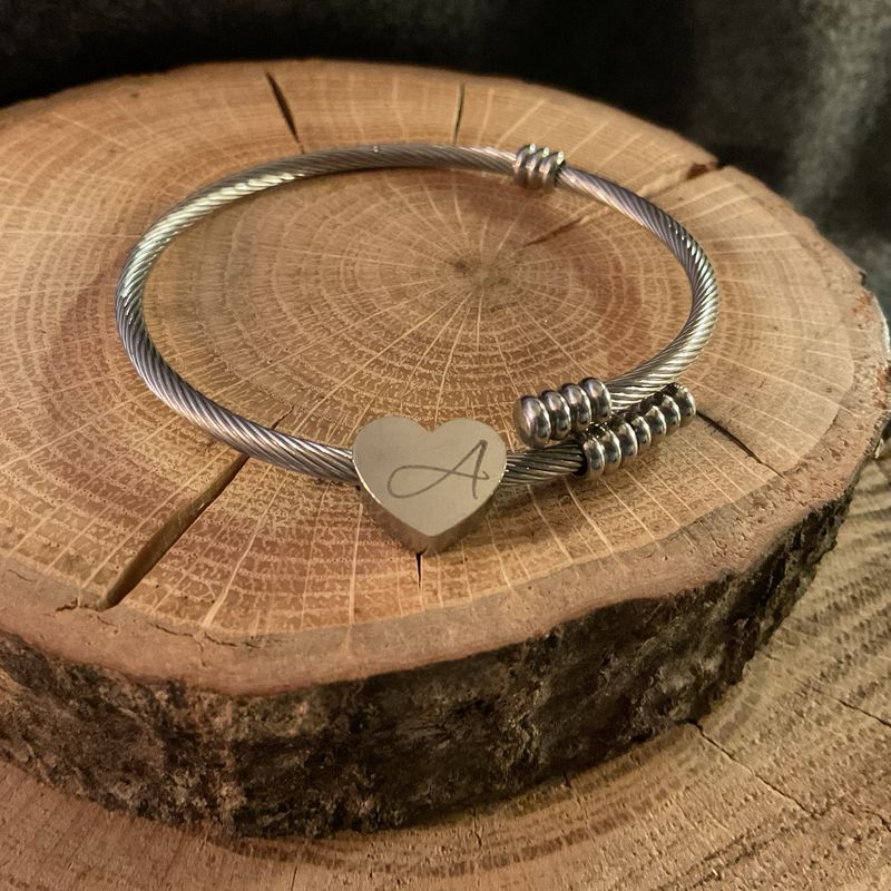 Stainless Steel Wrap Bracelet with Monogrammed Heart