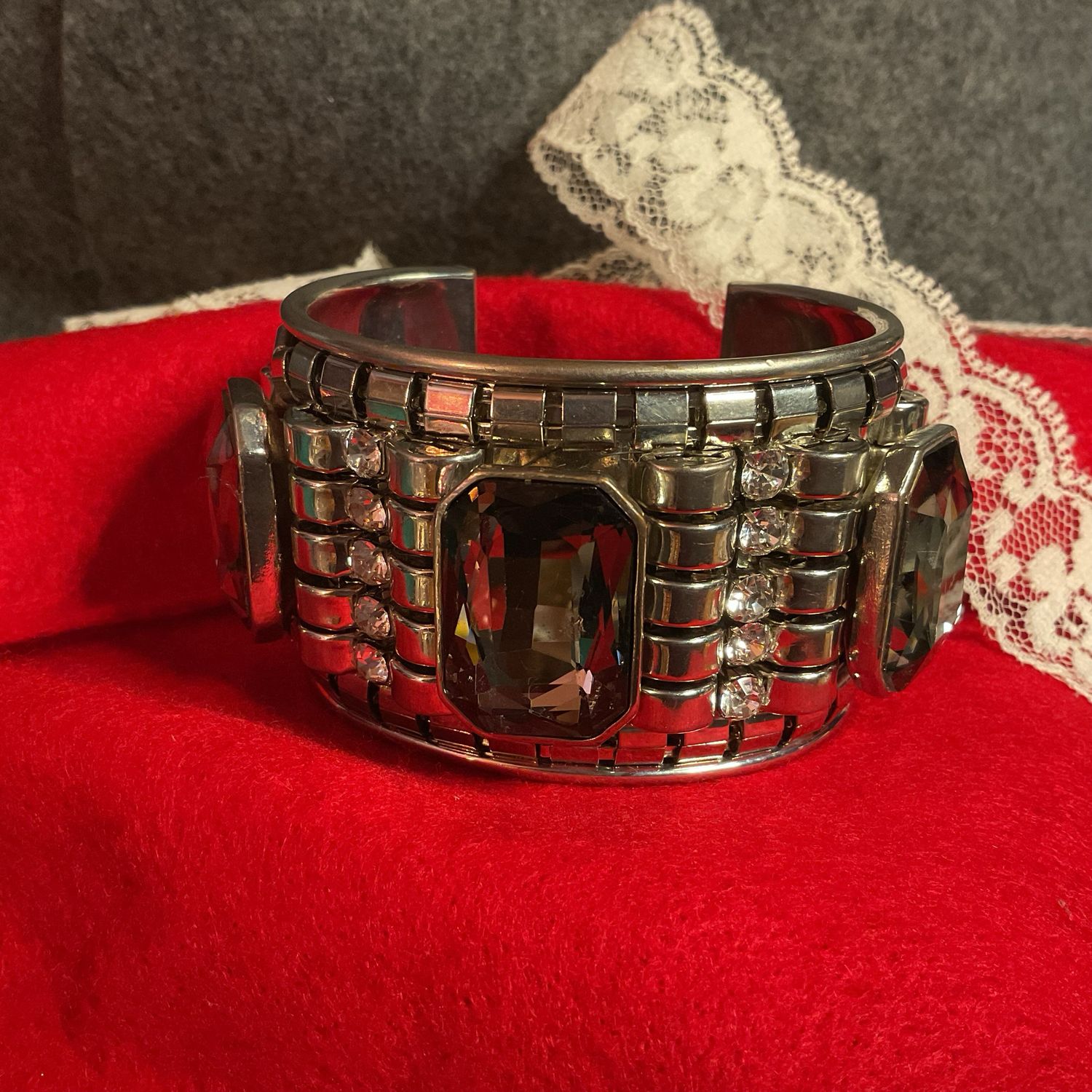 Wide Square Grey And Rhinestone Bracelet