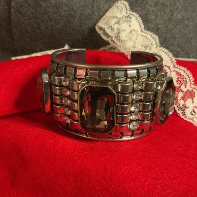 Wide Square Grey And Rhinestone Bracelet