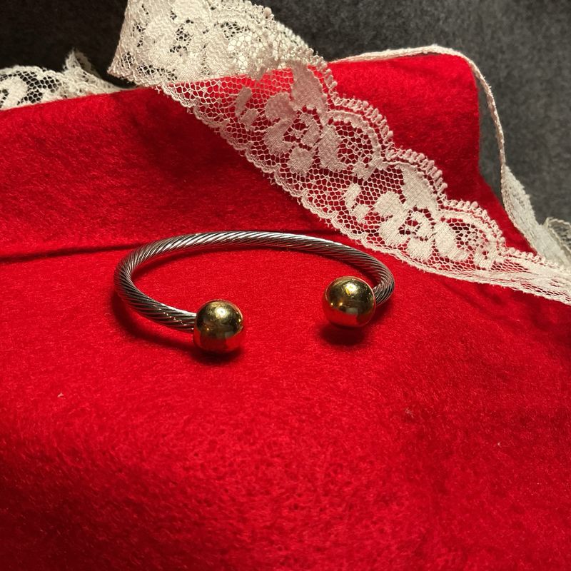 Twisted Spiral Cuff Bracelet | Silver Tone with Gold Ball Tips | Approx. 2.25” | Versatile Vintage Accent