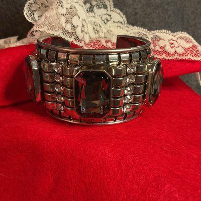Wide Square Grey And Rhinestone Bracelet