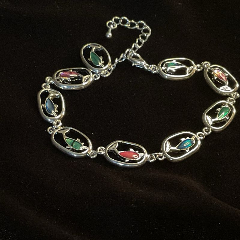 Dolphin Bracelet with Paua Shell Inlay – Silver Tone Ocean-Inspired Gift, Adjustable Vintage Charm