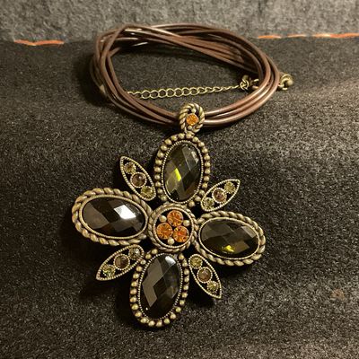 Brass Pendant With Faceted Green Stones