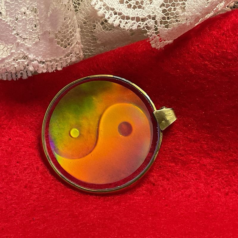 Yin and Yang Pendant | Holographic Center with Golden Glow | Approx. 1.5” | Reflective Statement Piece