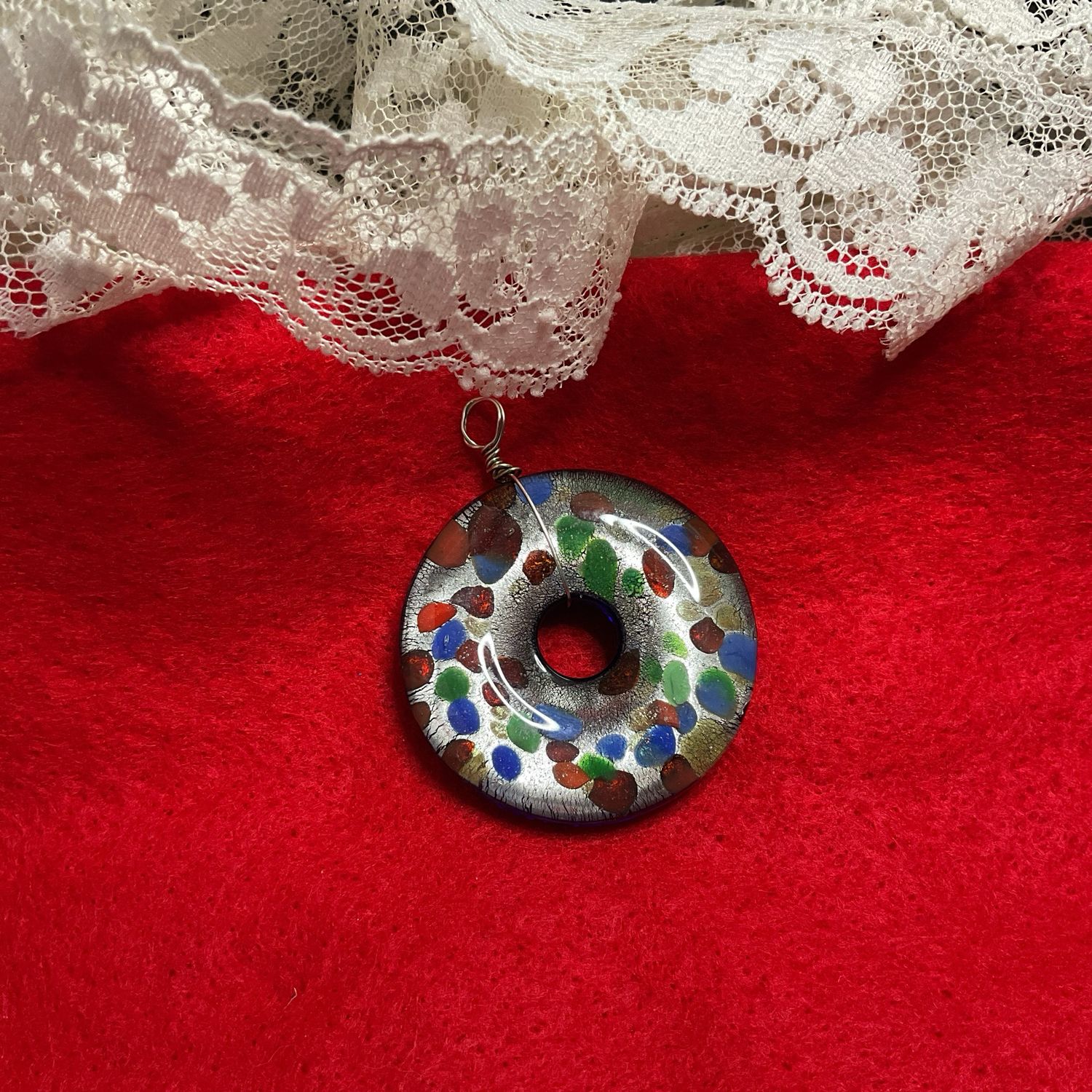 Millefiori Glass Donut Pendant