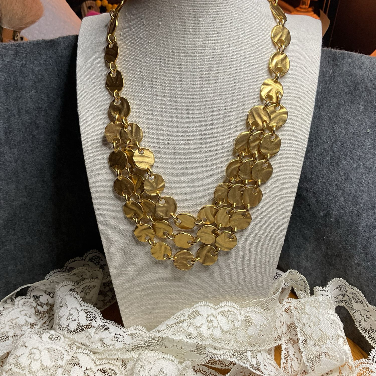 Golden Fold Necklace – Brushed Layers from the Vintage 1980s