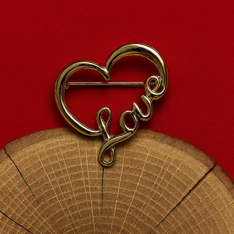 Heart-Shaped “Love” Brooch – Vintage Gold Tone Pin, Faith-Inspired Statement Jewelry