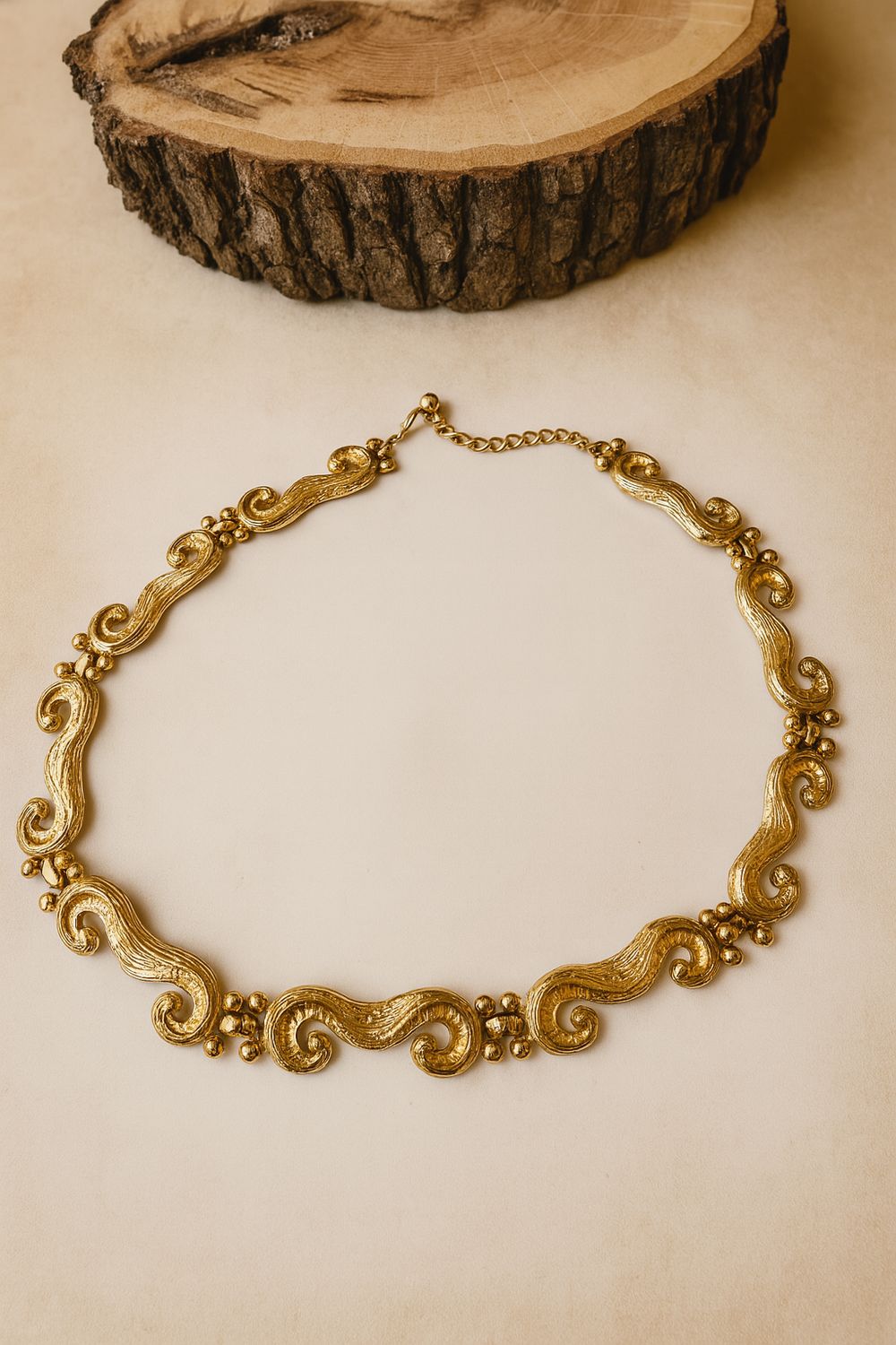 Golden Rhythm – Vintage NAPIER Link Necklace with Bead Clusters, 1980s Estate