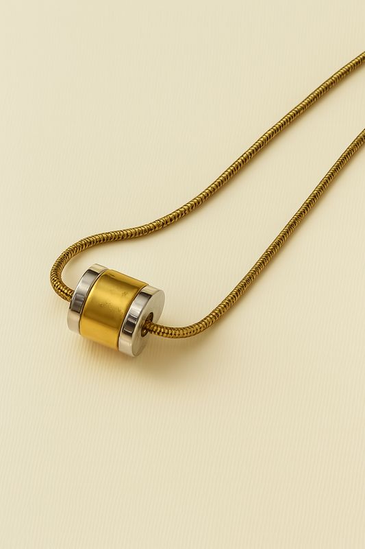 1980s Signed Crown Trifari Two-Tone Slide Necklace – Silver &amp; Gold Snake Chain Statement Piece