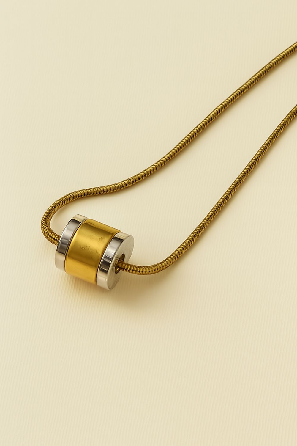 1980s Signed Crown Trifari Two-Tone Slide Necklace – Silver &amp; Gold Snake Chain Statement Piece