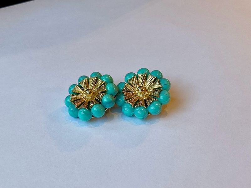 Turquoise Bloom | Signed Coro Clip-On Earrings | Gold Tone | Estate Collection