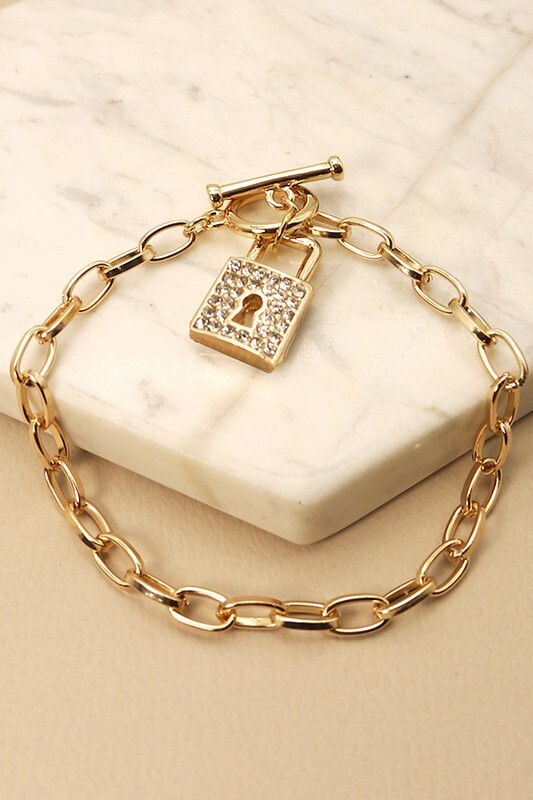 Rhinestone Lock Charm Bracelet