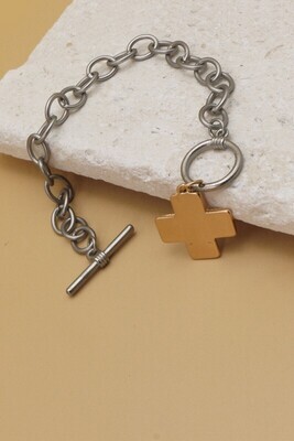 Matte Gold Cross Silver Bracelette