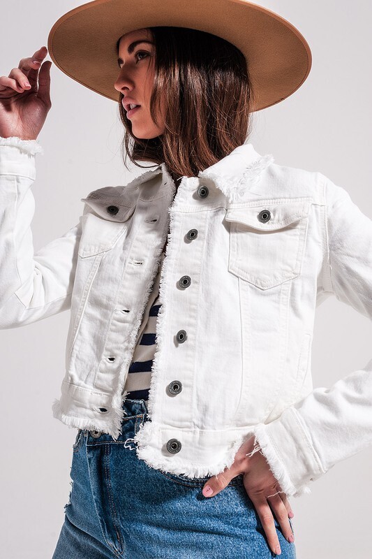 White Raw Edge Denim Jacket