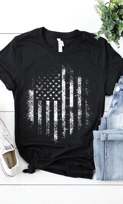 Curvy Heather Black Distressed Flag Tshirt