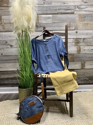 Cornflower Button Front Tie Sleeve