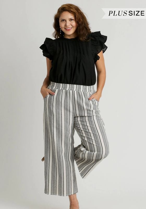 Curvy Black Striped Ankle Pants