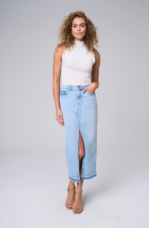 Front Slit Light Denim Midi
