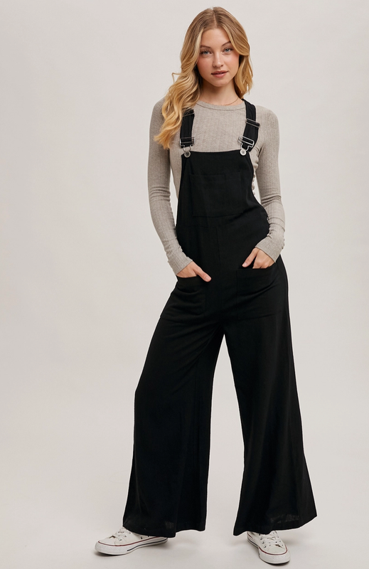 BLACK WIDE LEG OVERALLS