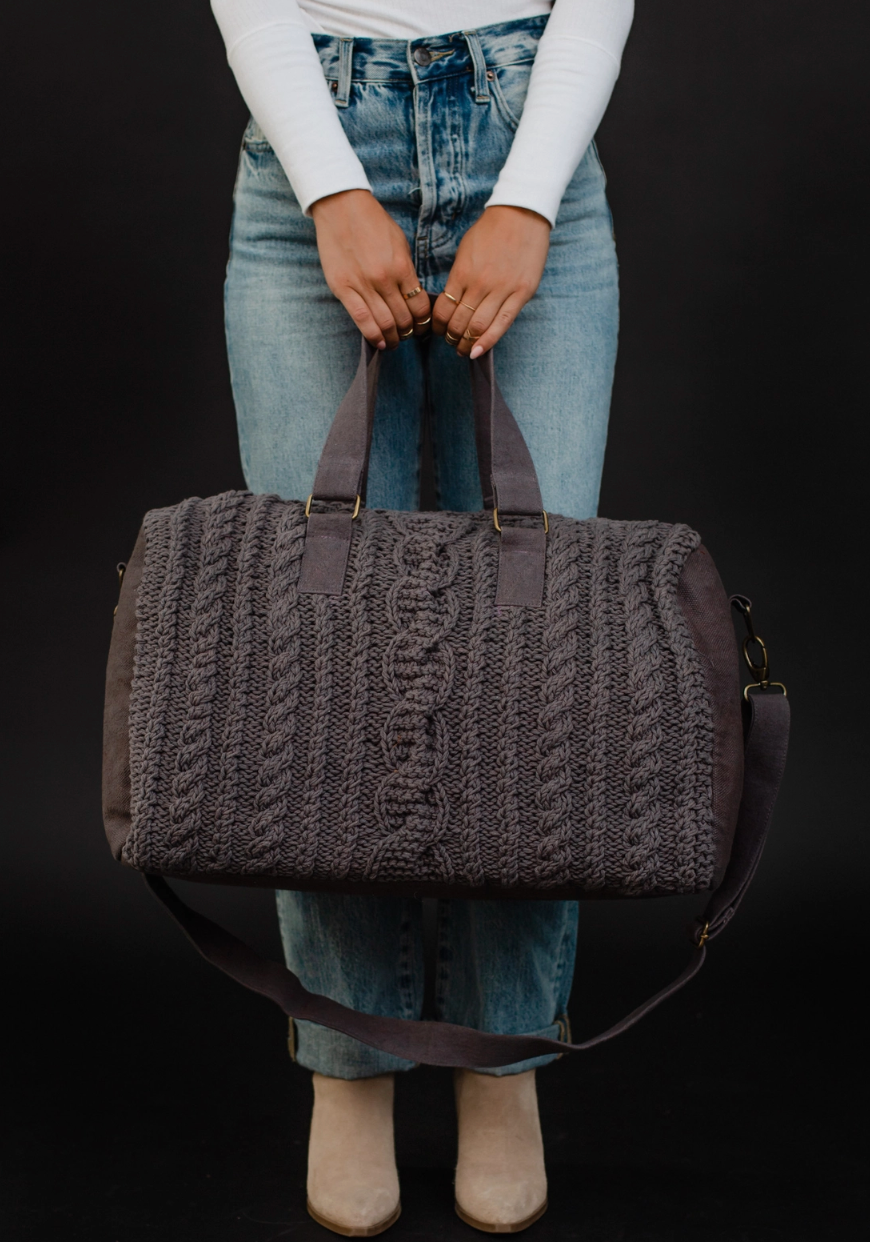 Gray Cable Knit Duffel