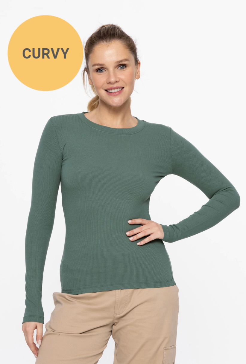 CURVY Dark Basil Long Sleeved Top