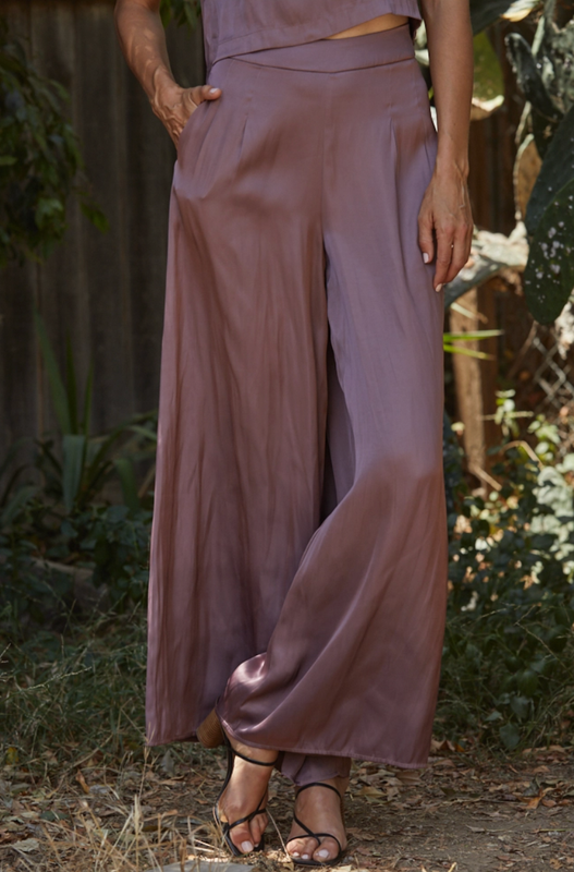 Dusty Plum Wise Leg Satin Pants