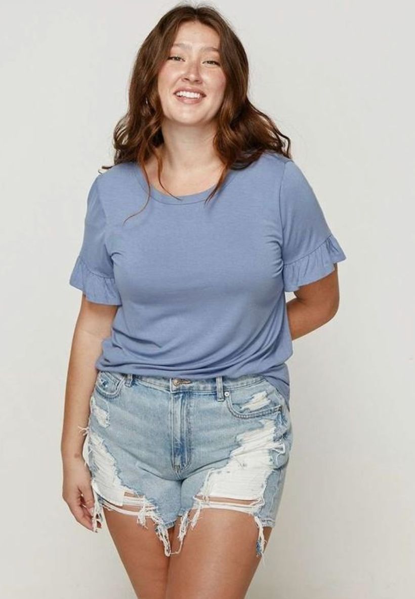 Curvy Violet Slate Bamboo Ruffle Sleeve