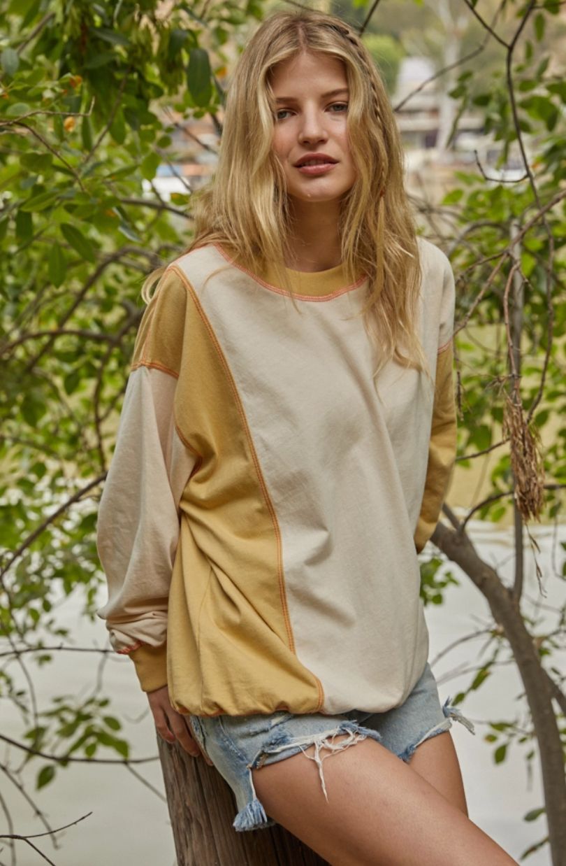 Cream &amp; Mustard Jersey Crew