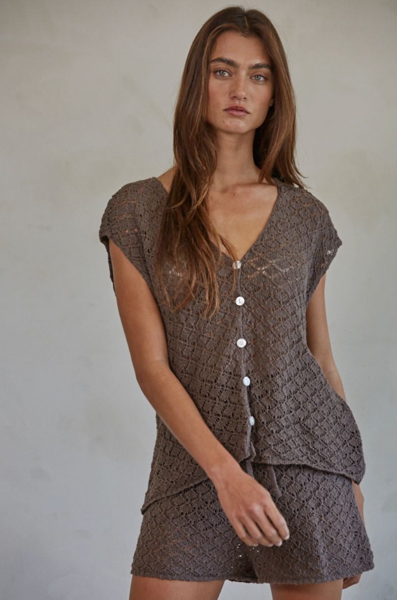 Chocolate Knit Button Down Vest
